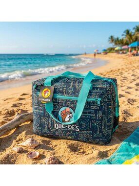 Buc-ees 24-Can Insulated Cooler With Tropical Pattern & Teal Straps